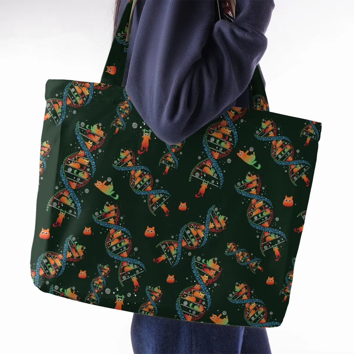 Cat Kitten DNA Pattern Large Tote Bag