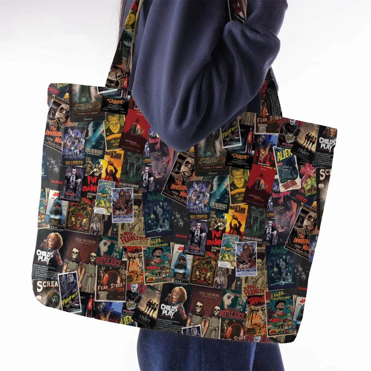 Vintage Horror Pattern Large Tote Bag