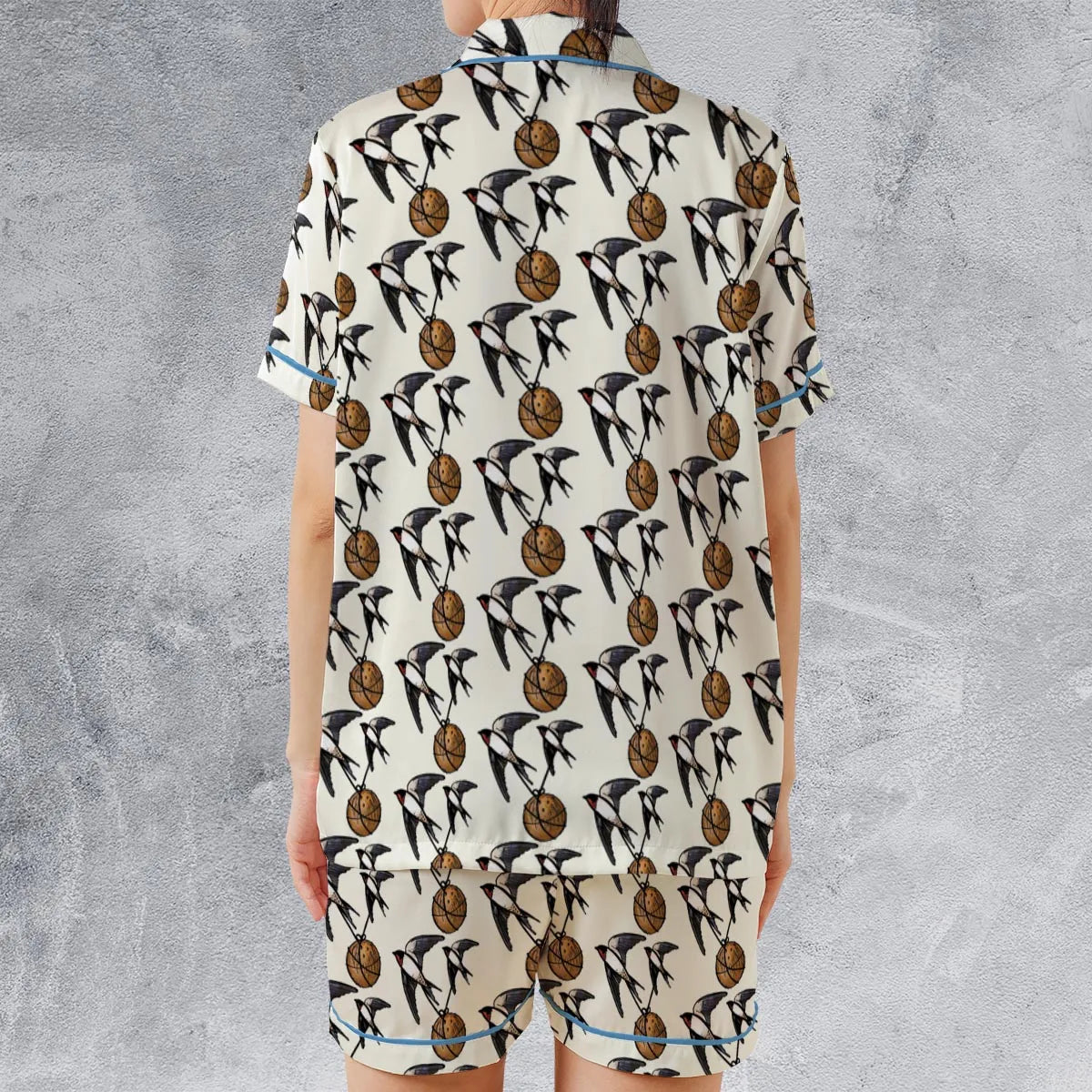European Swallow Monty Python Holy Grail Satin Short-Sleeve Pajamas Set