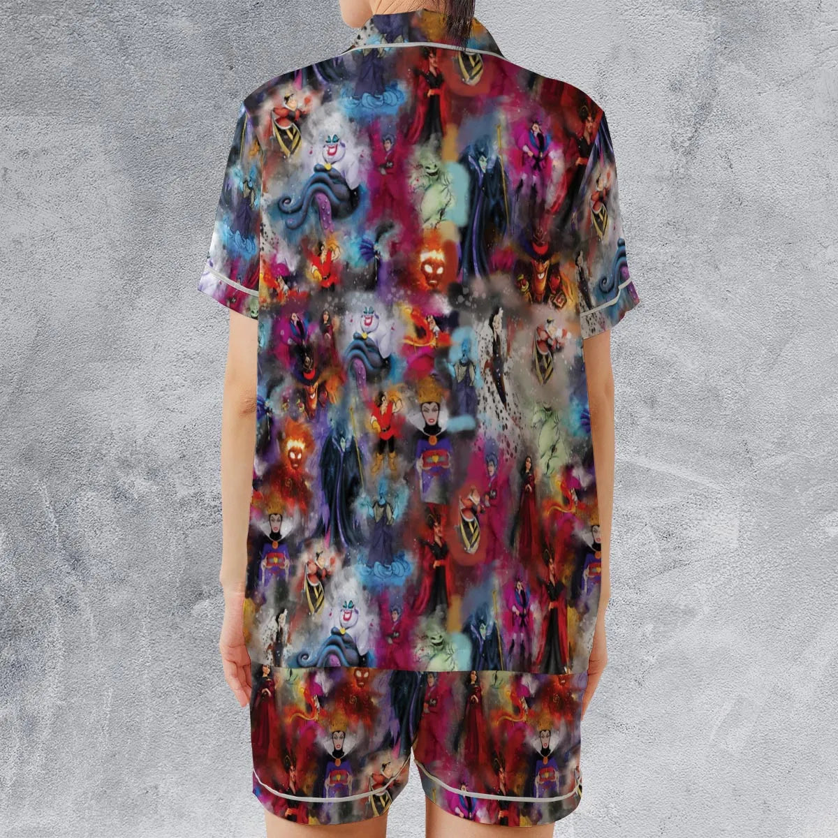 Watercolor Villains Satin Short-Sleeve Pajamas Set