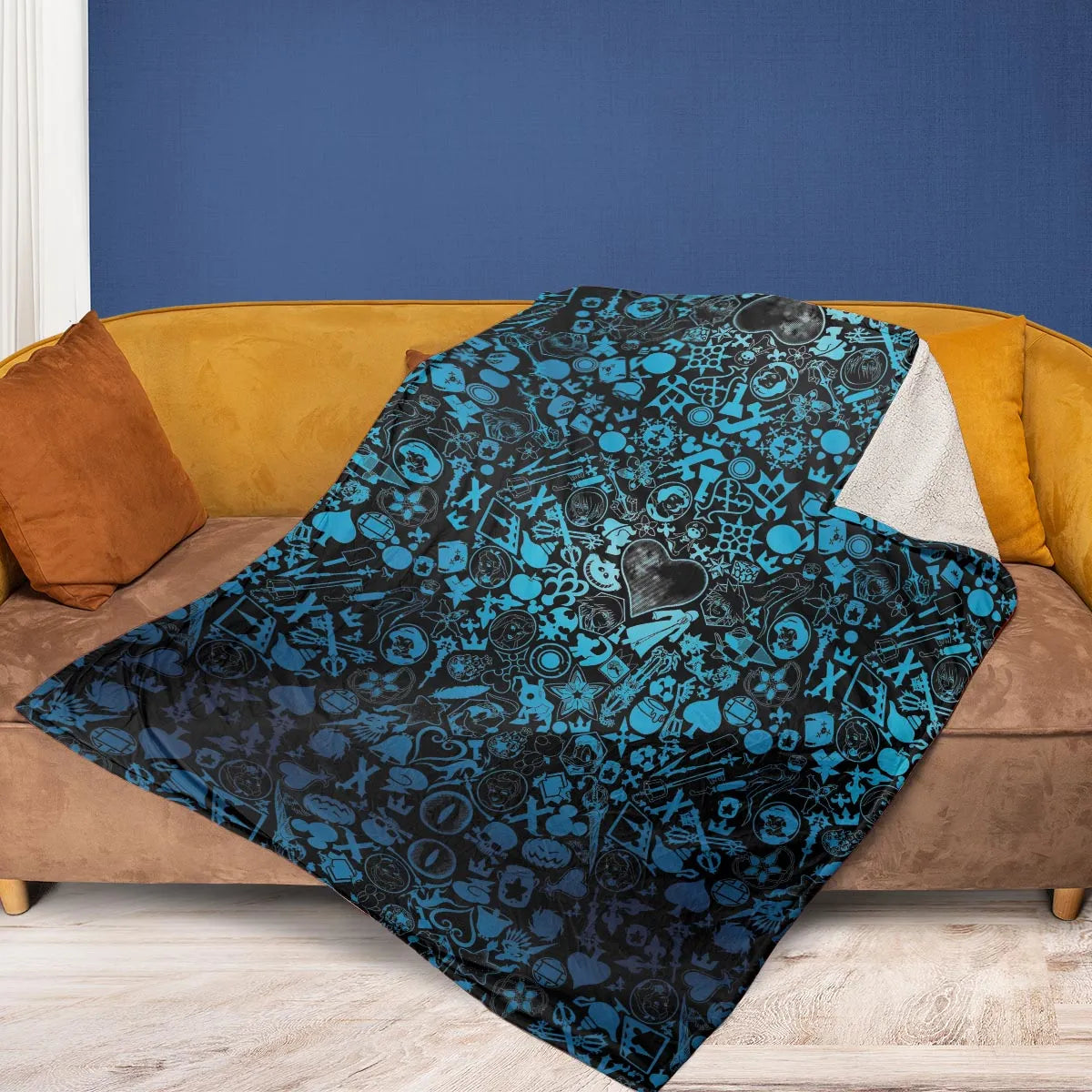 Blue Key Heart Kingdom Hearts Fleece Blanket