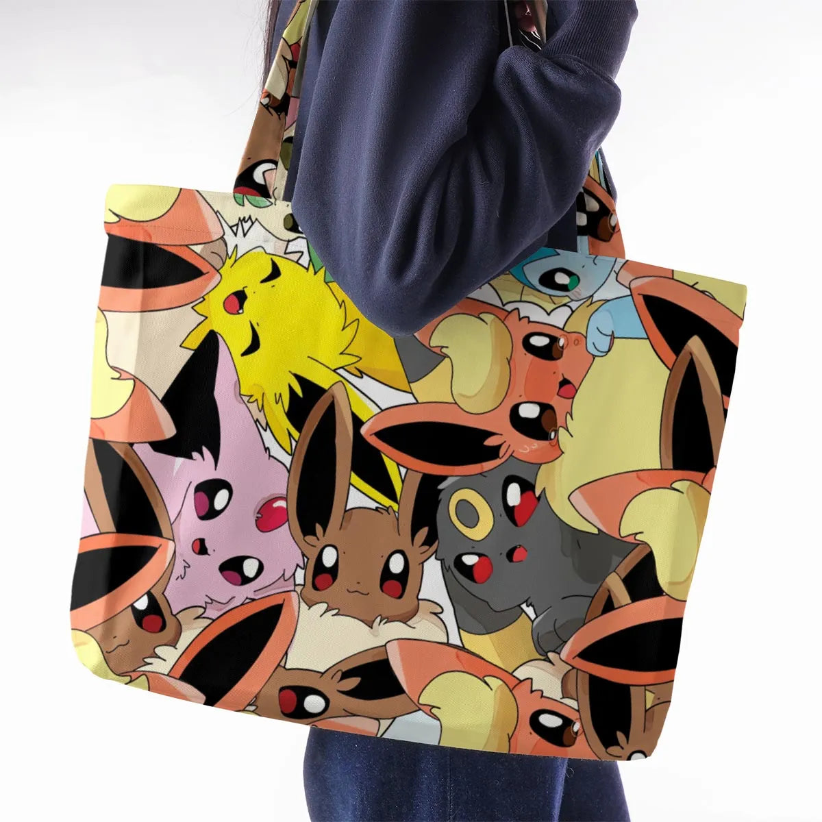 Cute Eevee Evolution Pokemon Large Tote Bag
