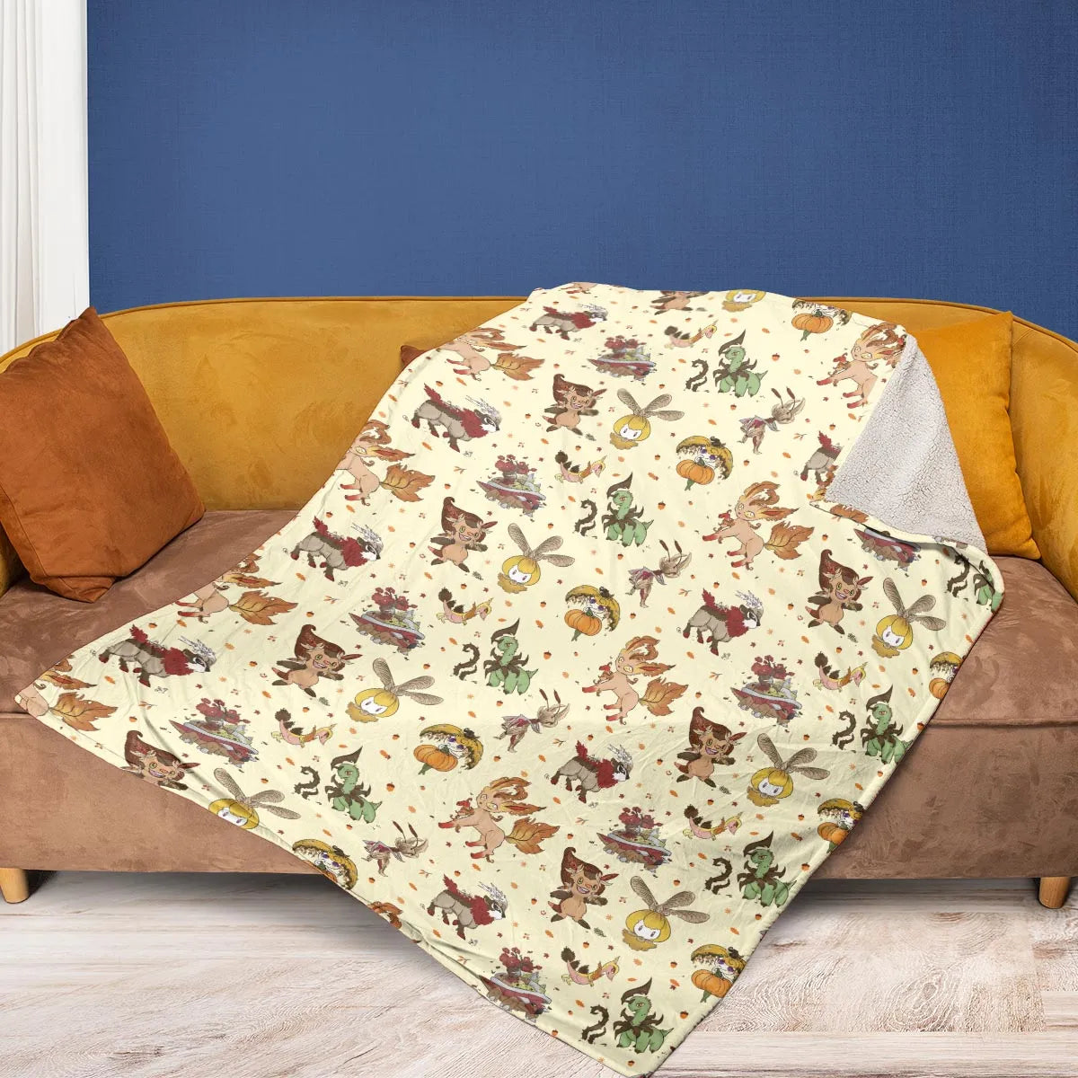 Autumn Vibes Pokemon Pattern Fleece Blanket