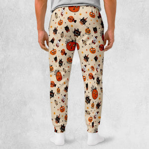 Vintage Halloween Cat Pumpkin Moon Spooky Traditional Owl Ghost  Sweatpants