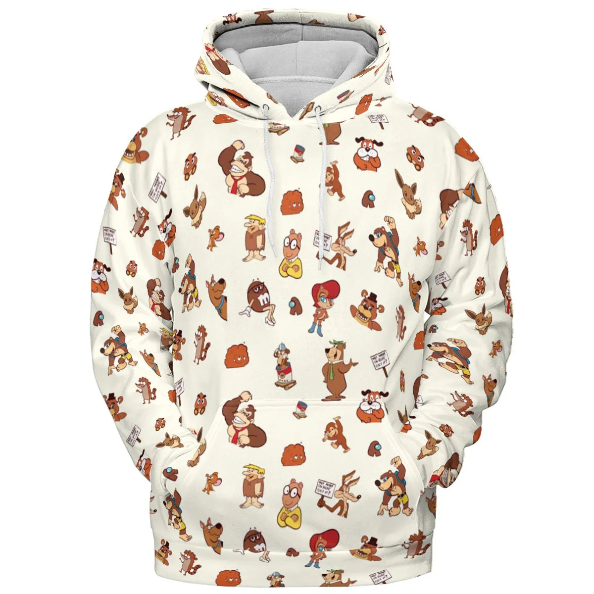 Famous Cartoon Characters in Brown All-over Print Hoodie
