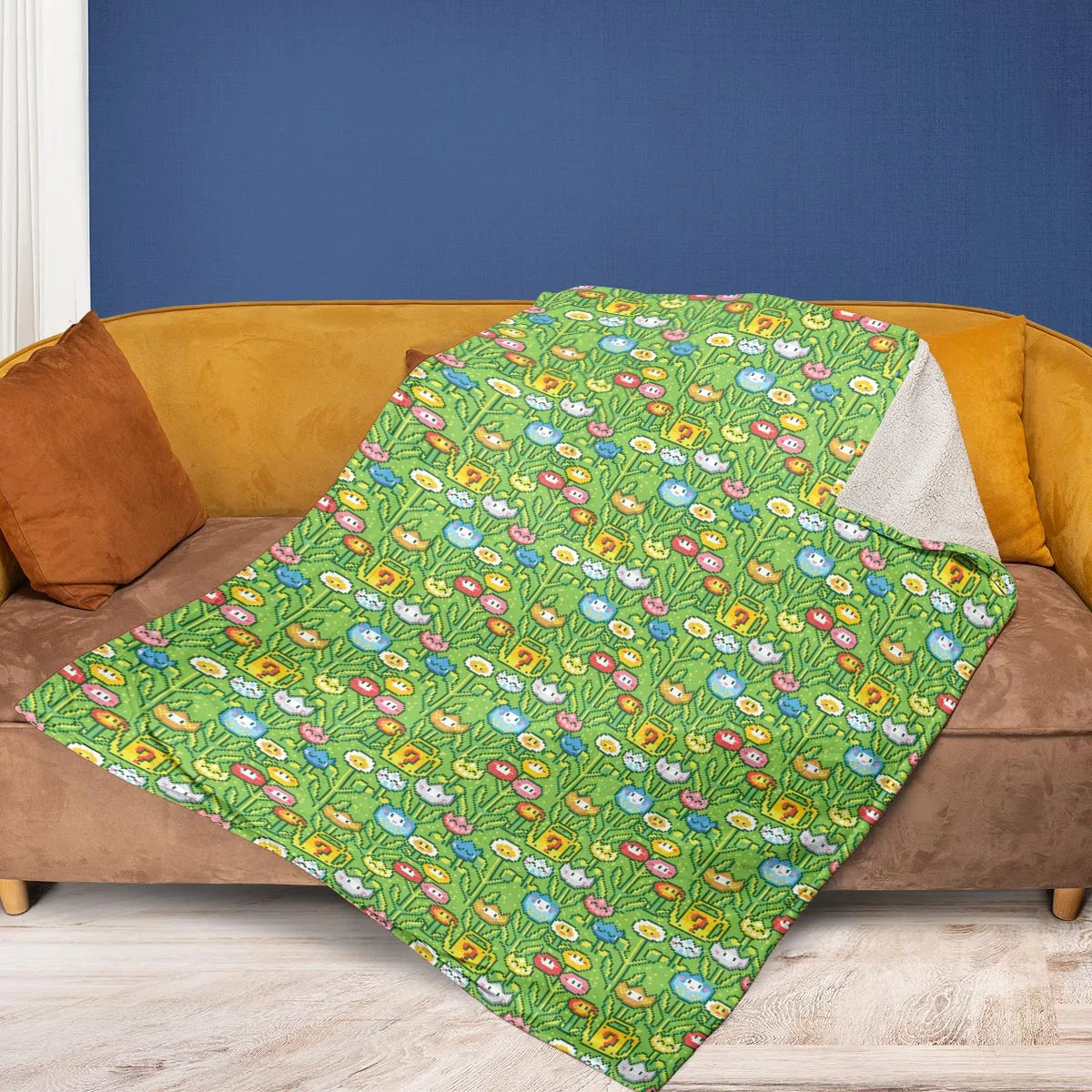 8bit Flower Garden Super Mario Pattern Fleece Blanket
