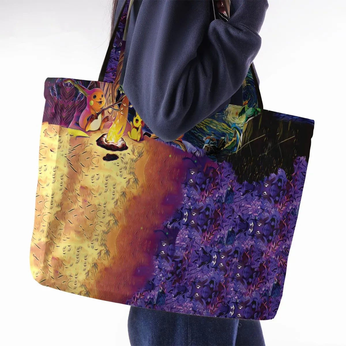 Pokemon Starry Night Campfire Large Tote Bag