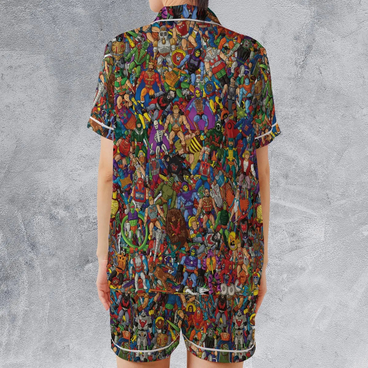 MOTU's Characters Figure Pattern He-man and The Masters of The Universe Satin Short-Sleeve Pajamas Set