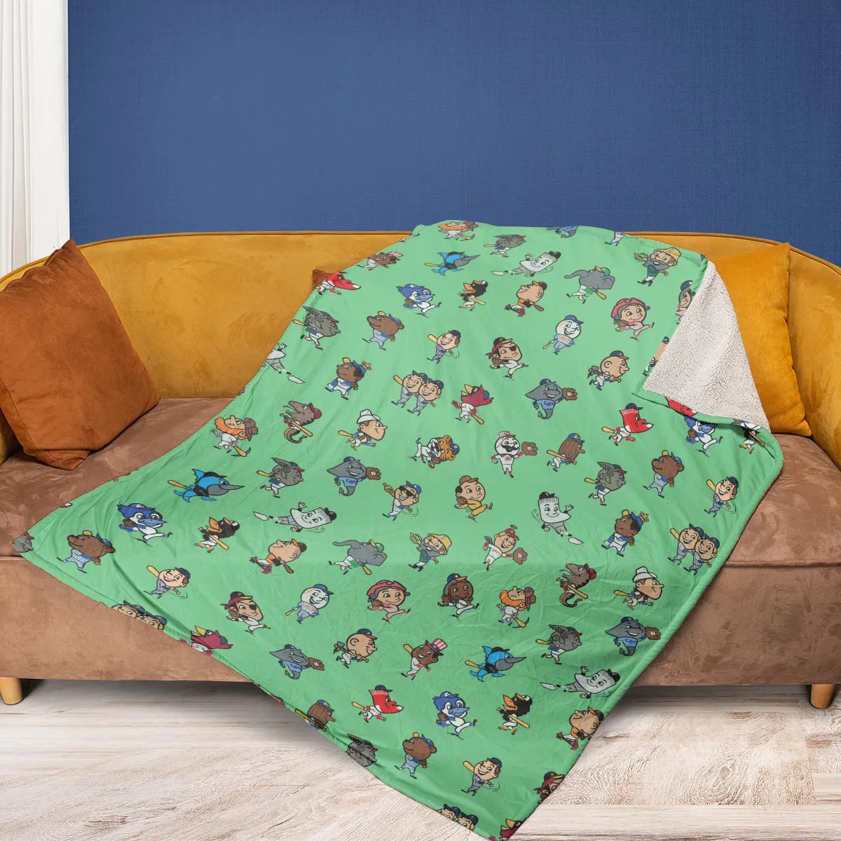 Baseball Mascot Pattern Fleece Blanket