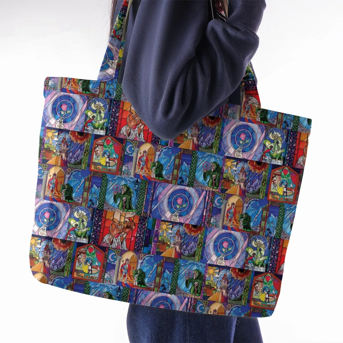 Beauty And The Beast Story Windows Large Tote Bag