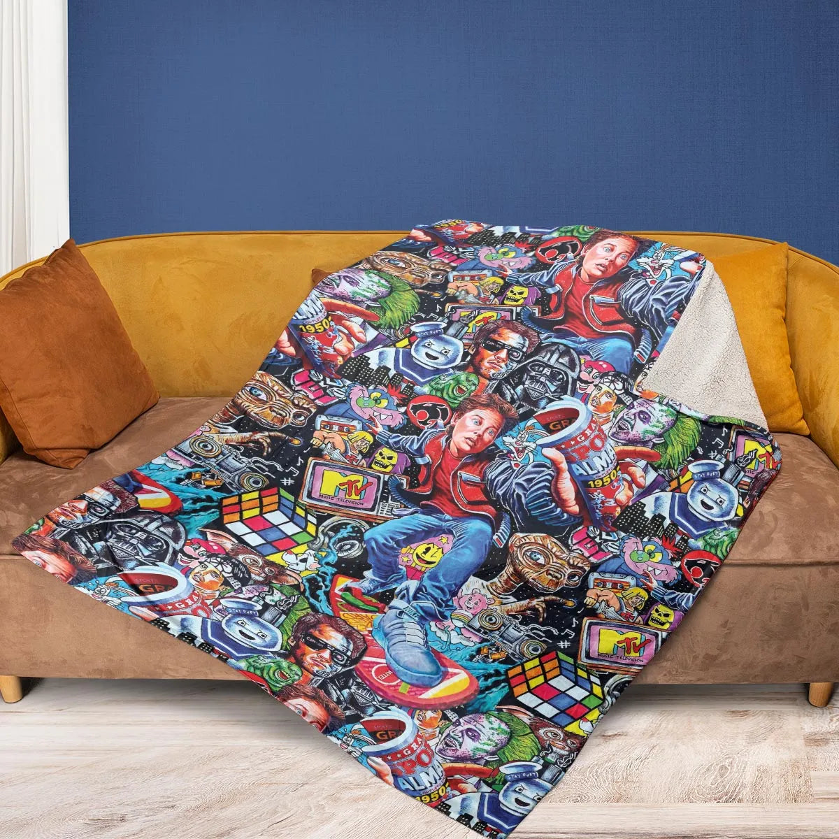 Back To The 80s Pop Culture 80s Movies Characters Fleece Blanket