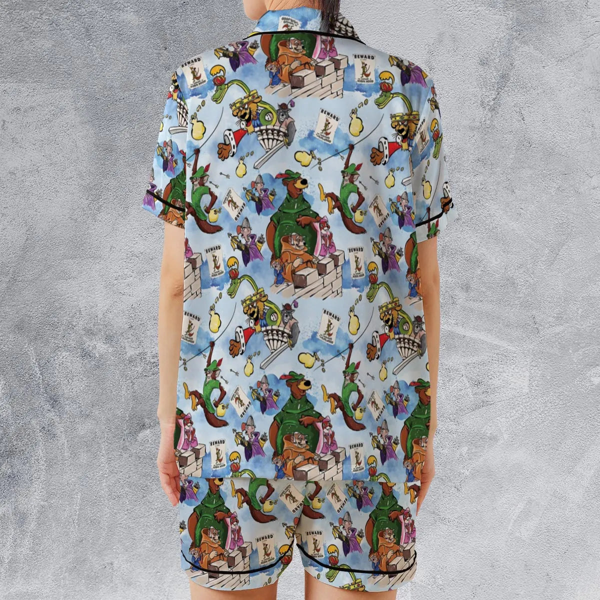 Robin Hood Characters Pattern Satin Short-Sleeve Pajamas Set