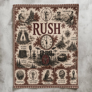 Rush Band Sherpa Blanket Starman Vintage Sketch Collage Progressive Rock Blanket