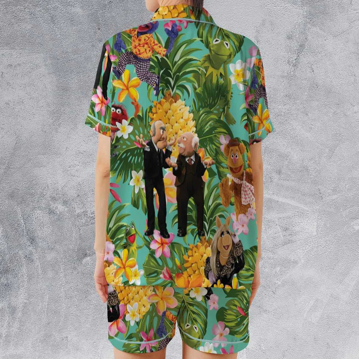 Statler And Waldorf Muppets Tropical Satin Short-Sleeve Pajamas Set