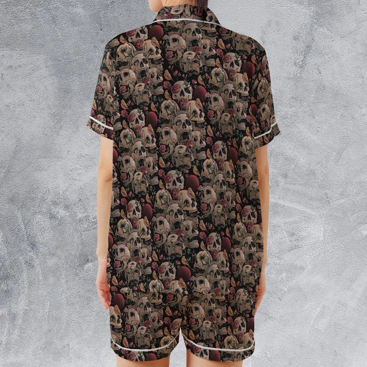Life Grows Through Death Skull Satin Short-Sleeve Pajamas Set
