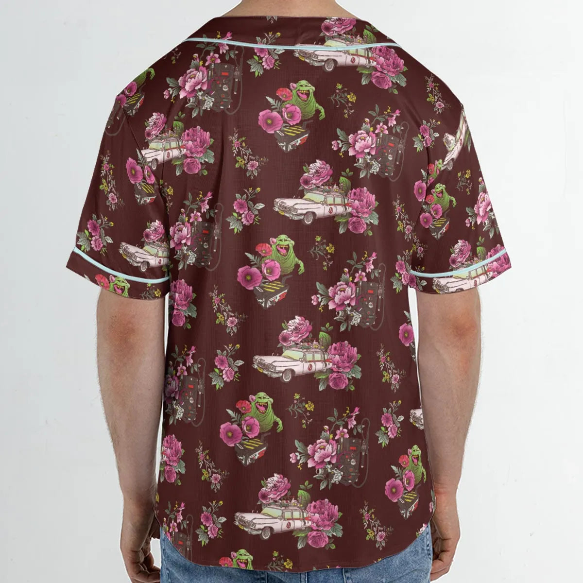 Slimer Ecto-1 Proton Pack Floral Ghostbusters Unisex Baseball Jersey
