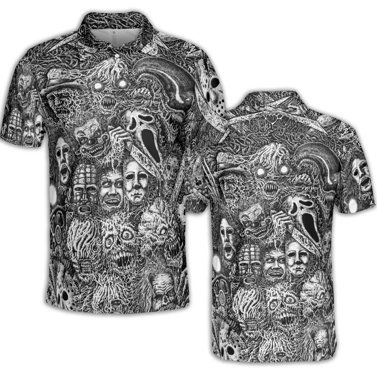 Horror Movie Assemblage Ghostface Xenomorph Pinhead Freddy Michael Myers AOP Men/Women Polo Shirt