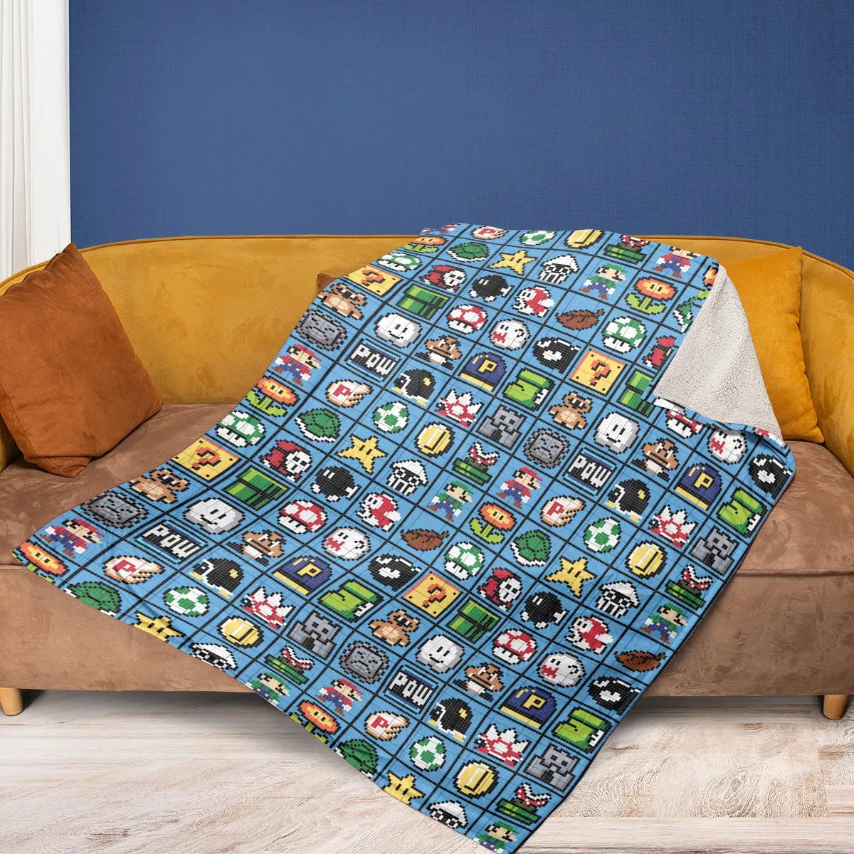 Mario Pixel Super Mario Pattern Fleece Blanket