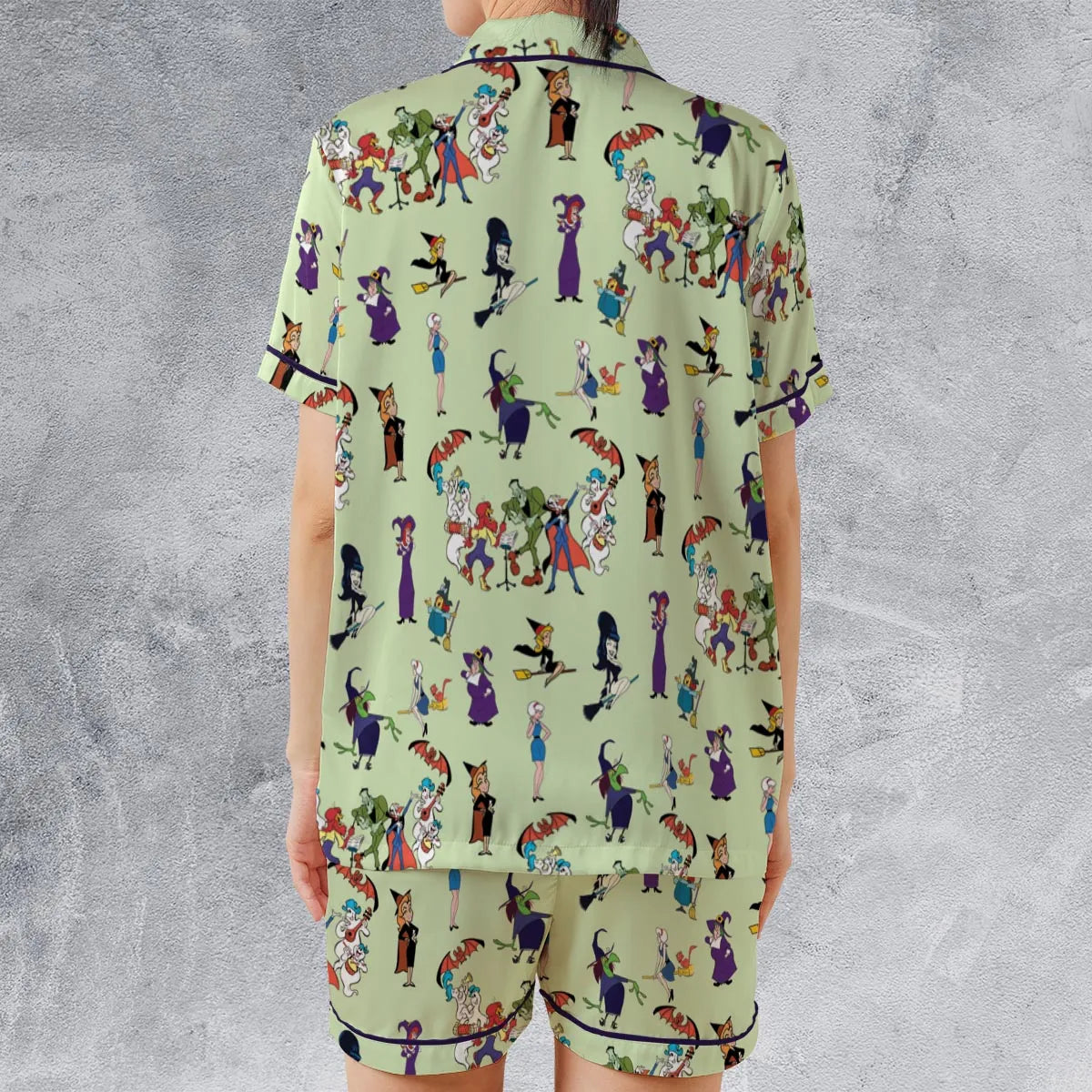 70s Witches Cartoon Characters Satin Short-Sleeve Pajamas Set