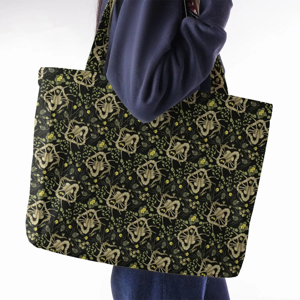 Facehugger Flower Pattern Alien Large Tote Bag