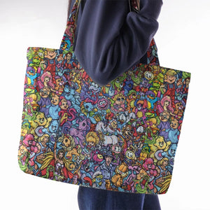 80s Throwback Cartoon Pattern Large Tote Bag
