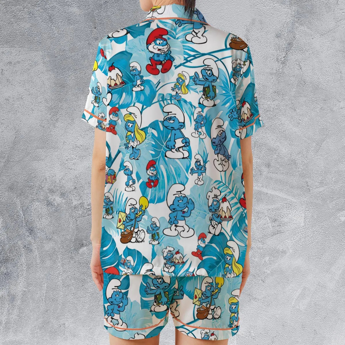 The Smurfs Pattern Satin Short-Sleeve Pajamas Set