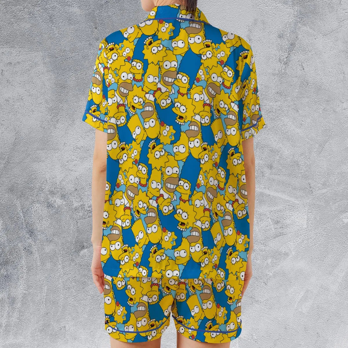 Head Toss The Simpson Characters Satin Short-Sleeve Pajamas Set