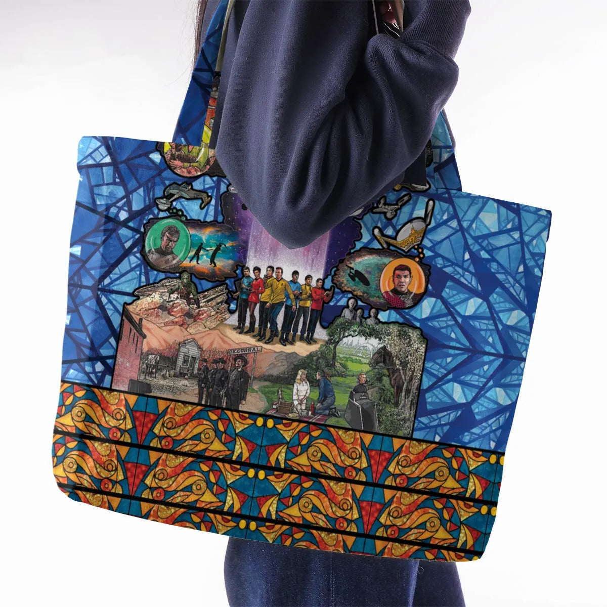 The Beginning Star Trek Pattern Large Tote Bag