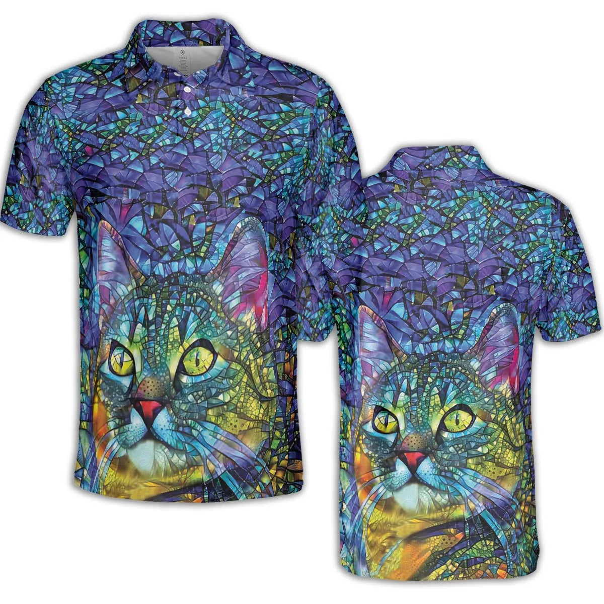 Cat Stained Glass AOP Men/Women Polo Shirt