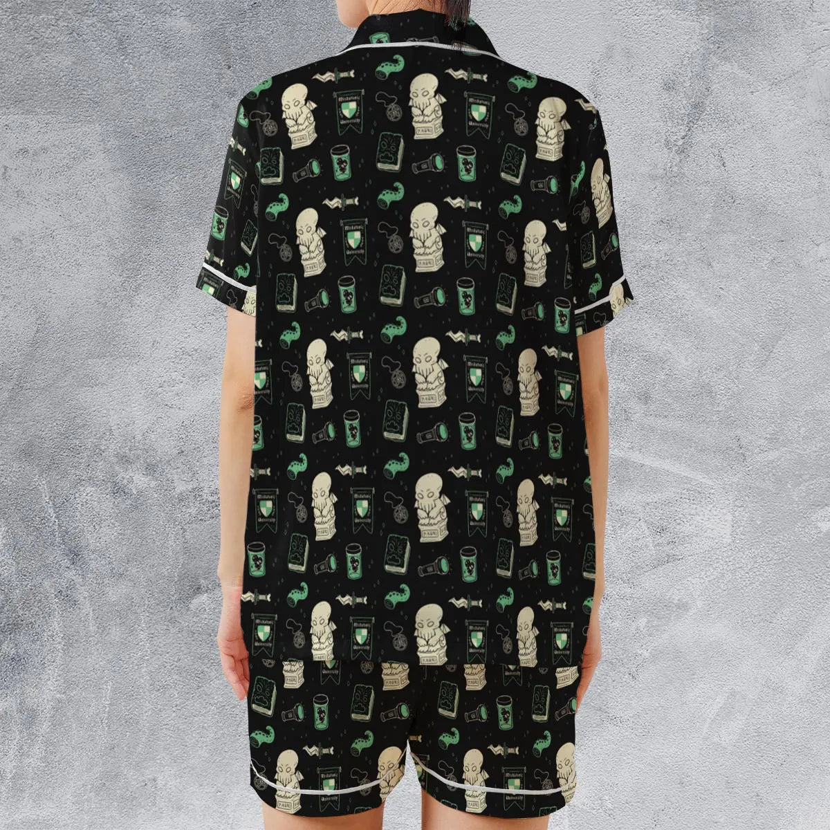 Cthulhu H.P Lovecraft Miskatonic University Satin Short-Sleeve Pajamas Set