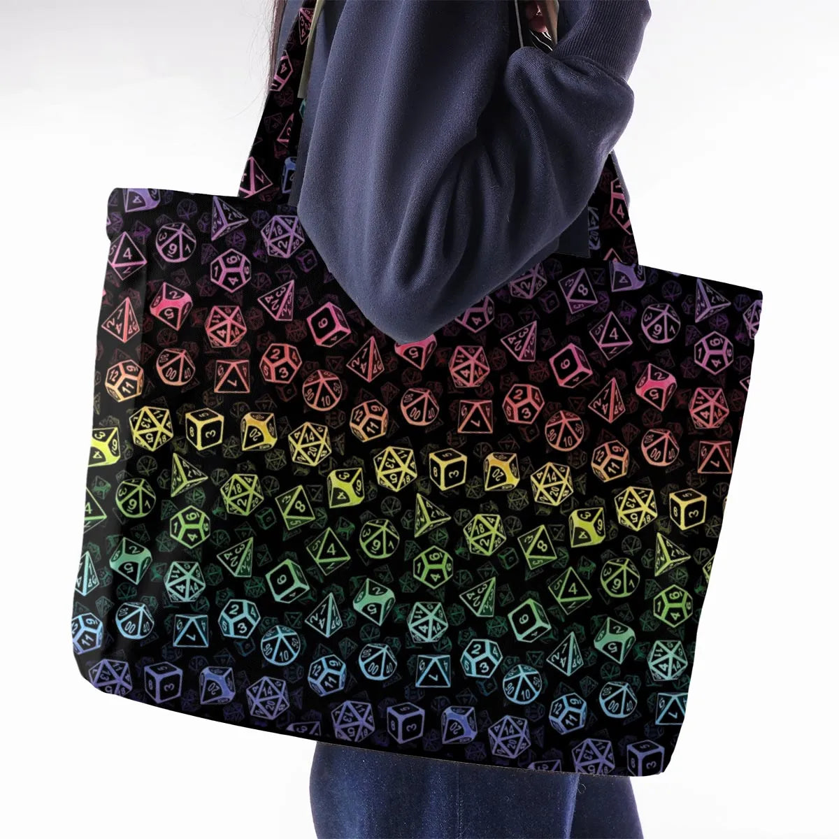 DnD Rainbow Dice Set Pattern Large Tote Bag