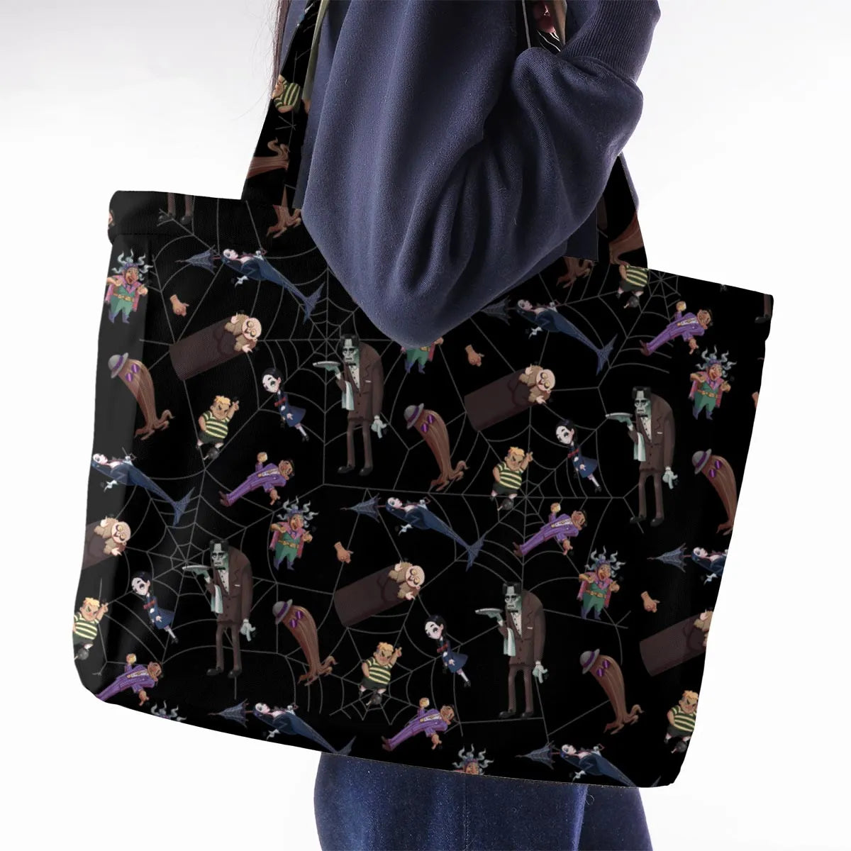 Groovie Addams Family  Cartoon Characters Large Tote Bag