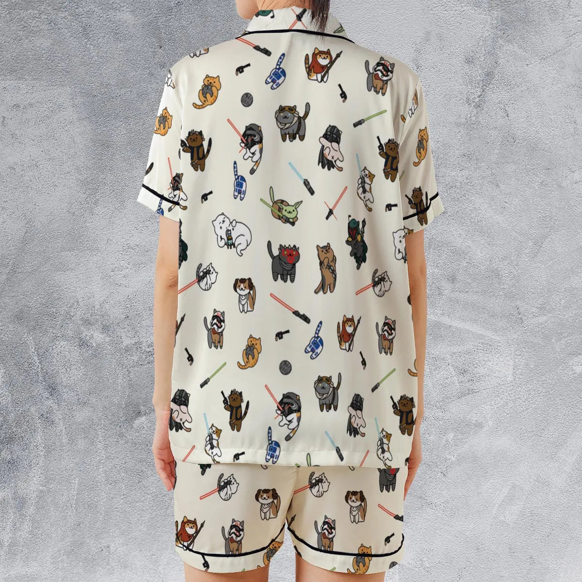 Star Wars Characters As Cats Satin Short-Sleeve Pajamas Set