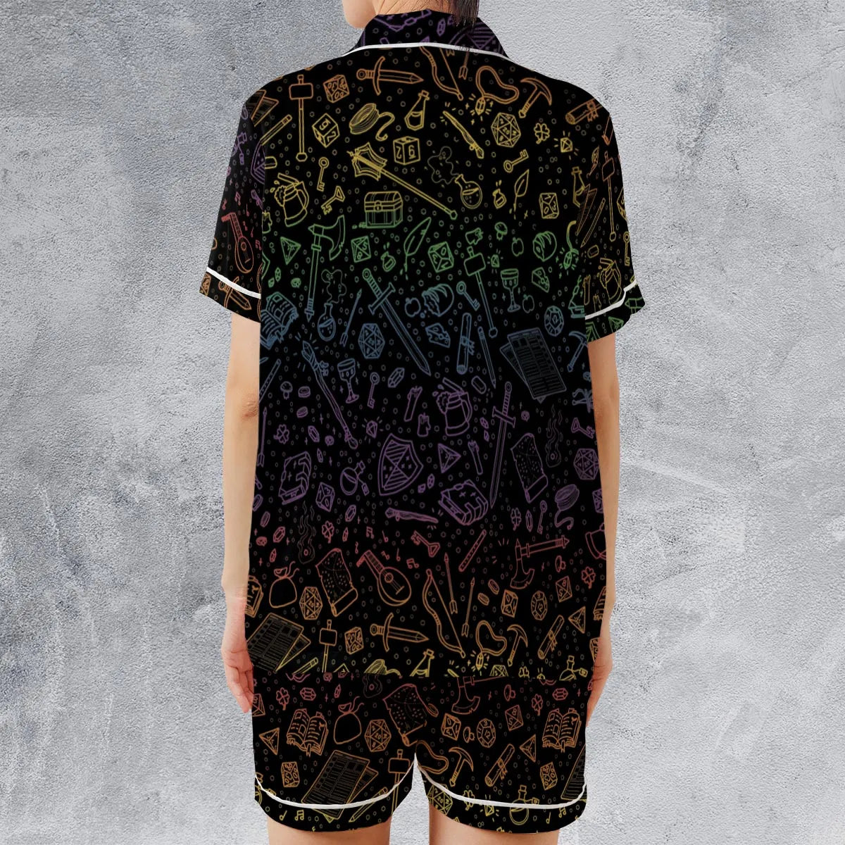 DnD Tabletop RPG Pattern Satin Short-Sleeve Pajamas Set