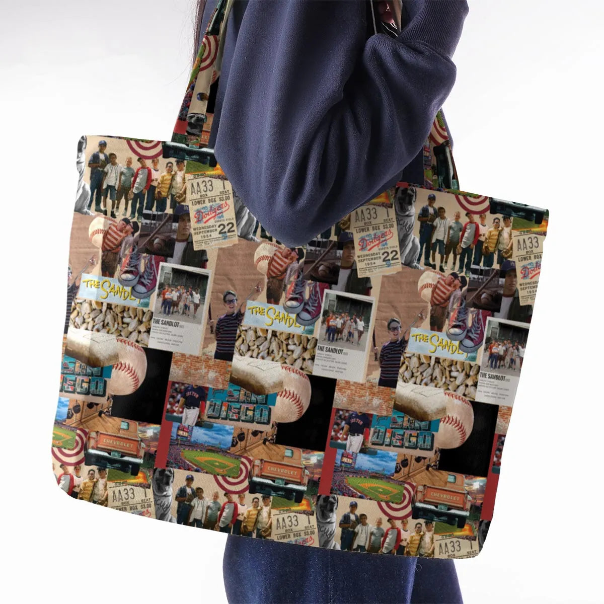 Memorable Baseball Movie Scenes Collage The Sandlot Large Tote Bag