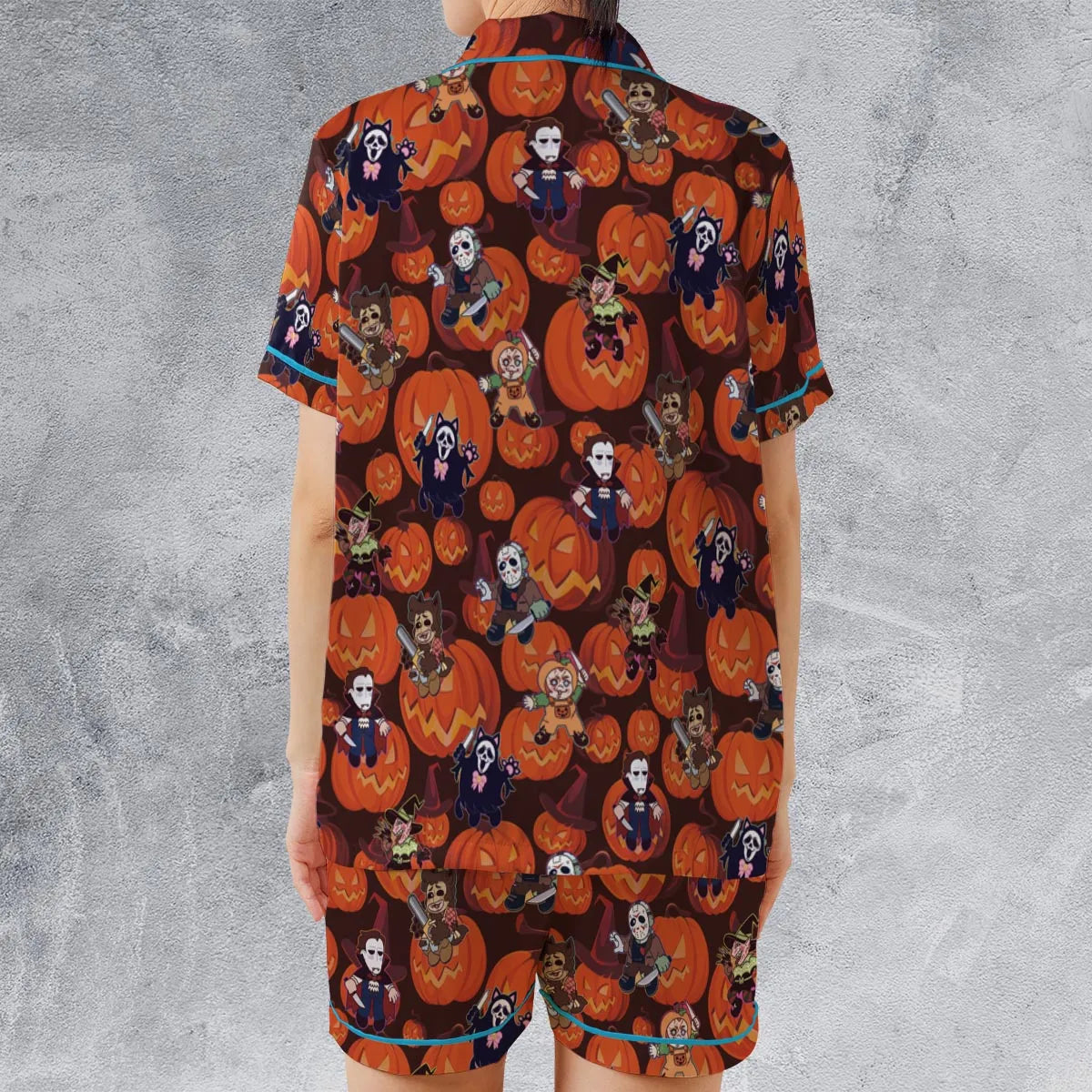 Halloween Slasher Satin Short-Sleeve Pajamas Set
