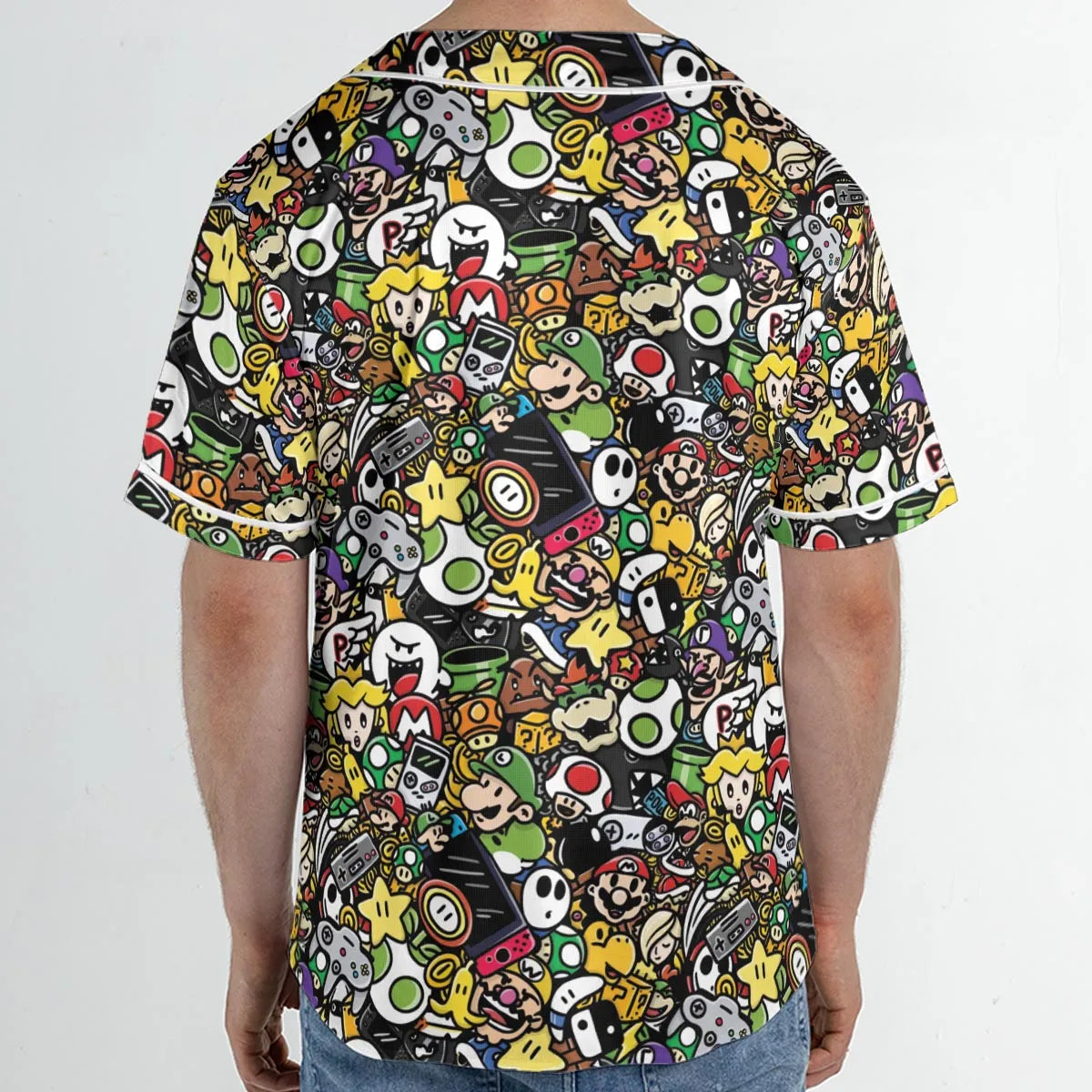 Super Mario Characters All In One Pattern Unisex Baseball Jersey