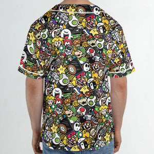 Super Mario Characters All In One Pattern Unisex Baseball Jersey
