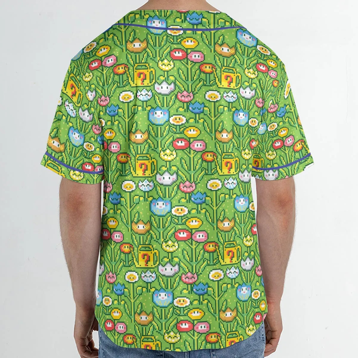 8bit Flower Garden Super Mario Pattern Unisex Baseball Jersey