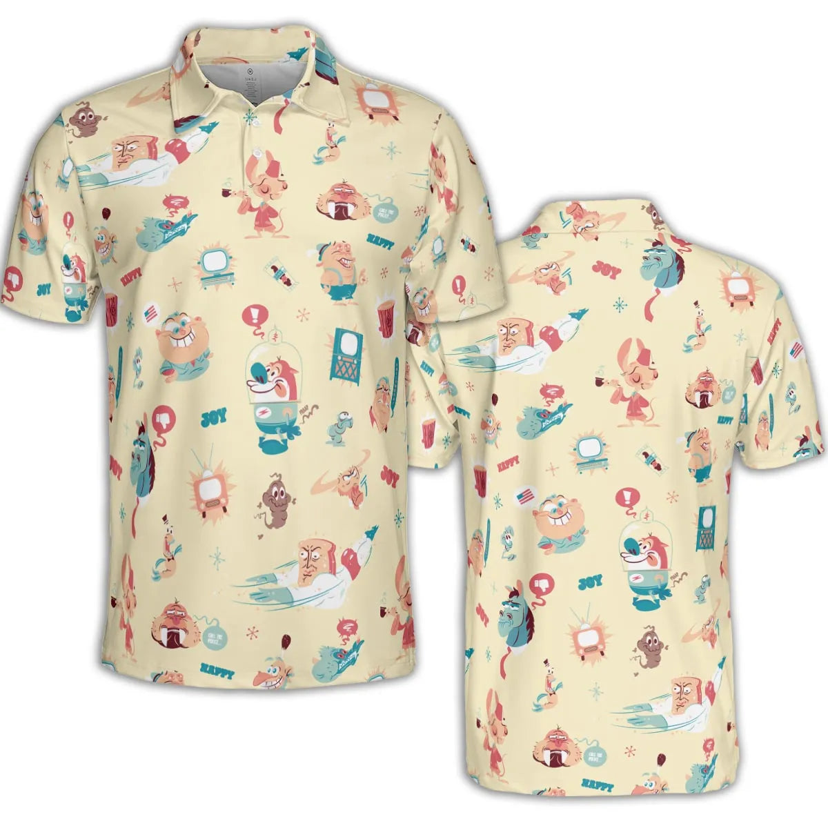Ren and Stimpy Pattern AOP Men/Women Polo Shirt