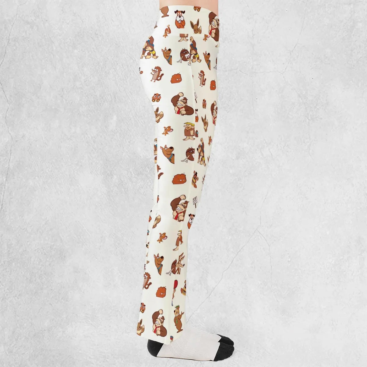 Famous Cartoon Characters in Brown Flare Leggings
