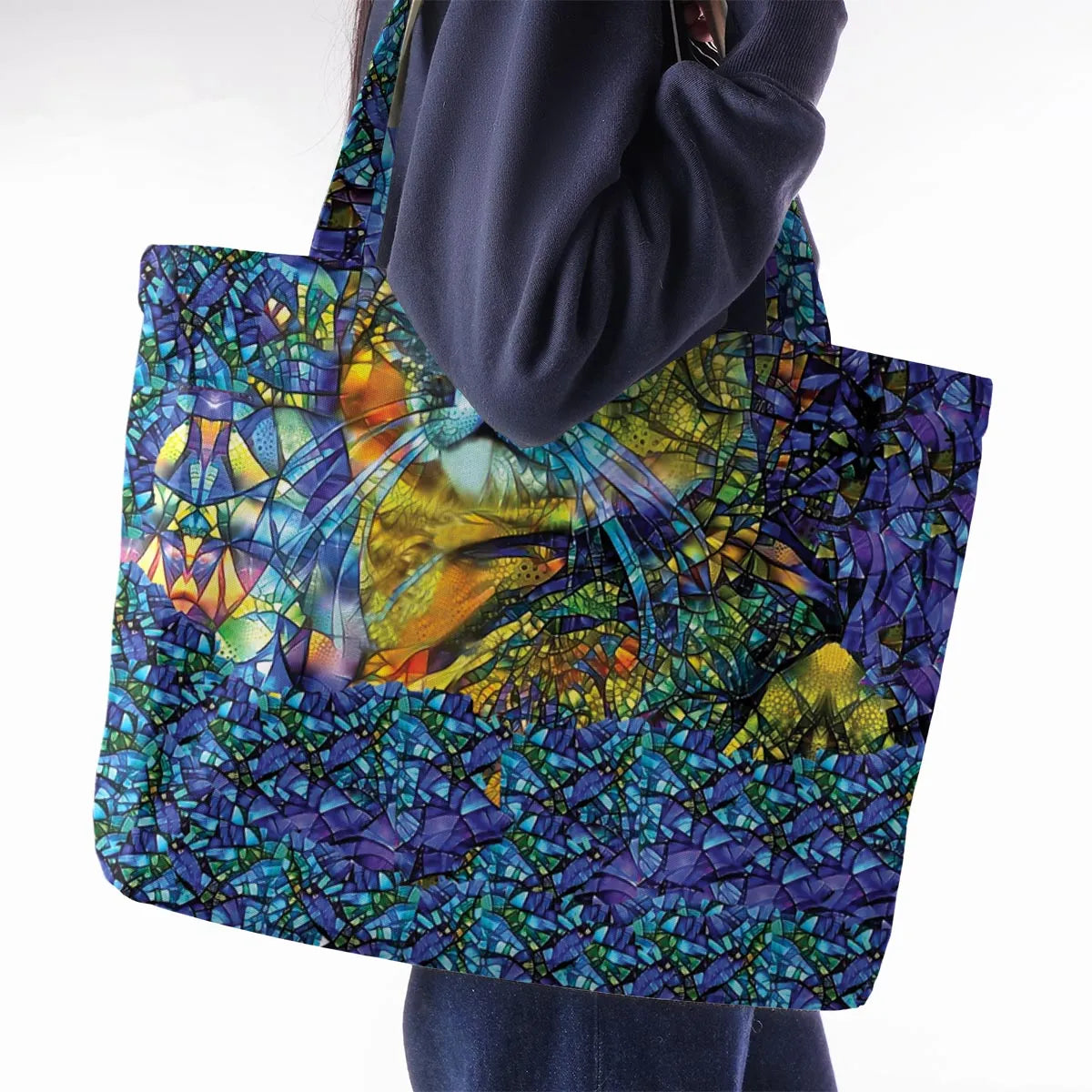 Cat Stained Glass Large Tote Bag