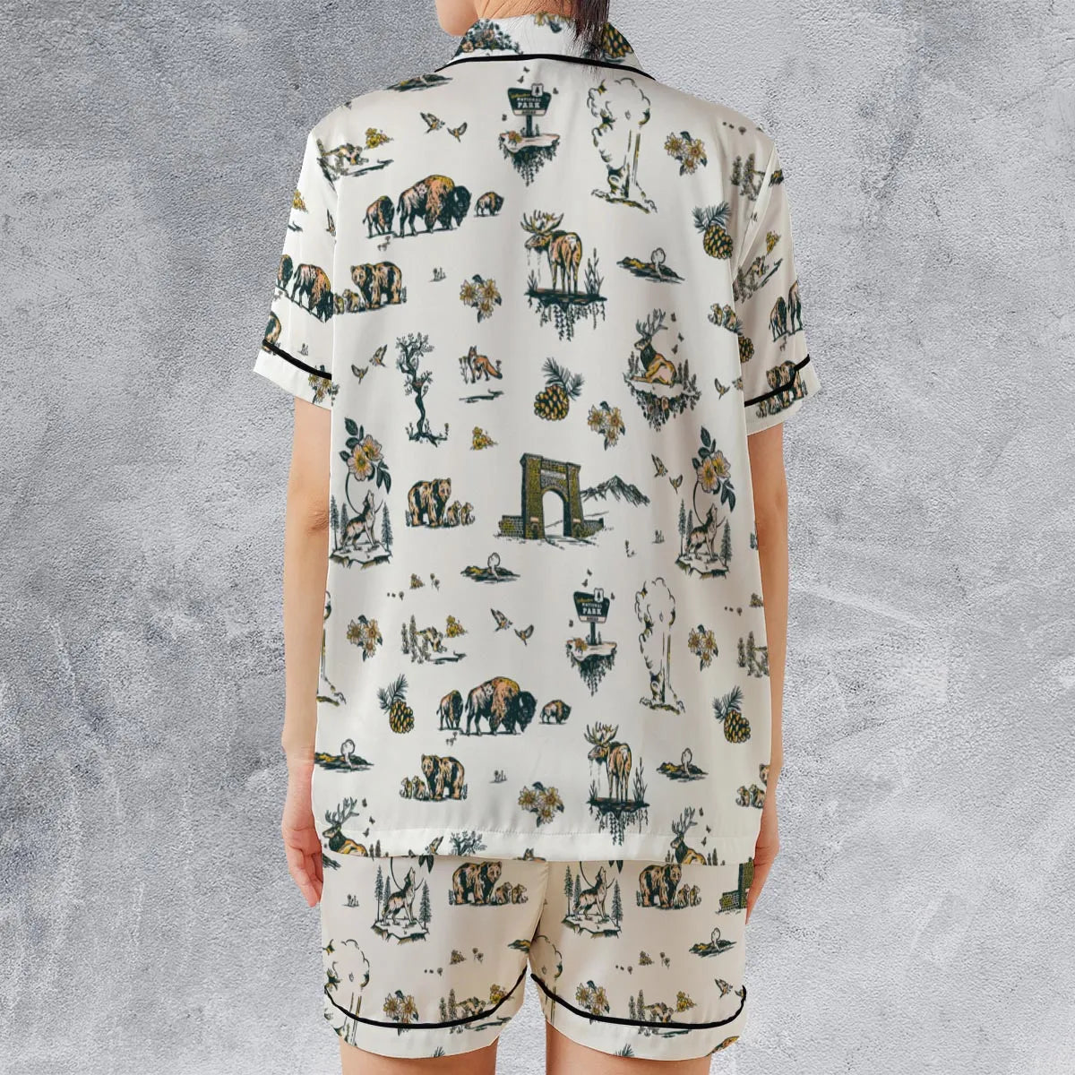 Yellowstone National Park Pattern Satin Short-Sleeve Pajamas Set