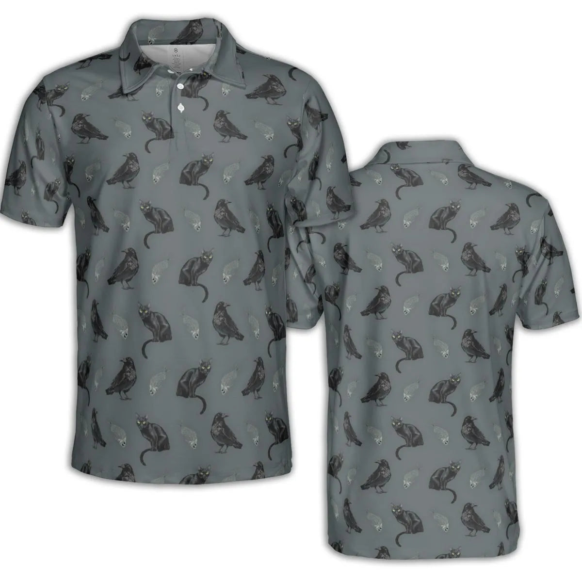 Cat and Raven Edgar Allan Poe Pattern AOP Men/Women Polo Shirt