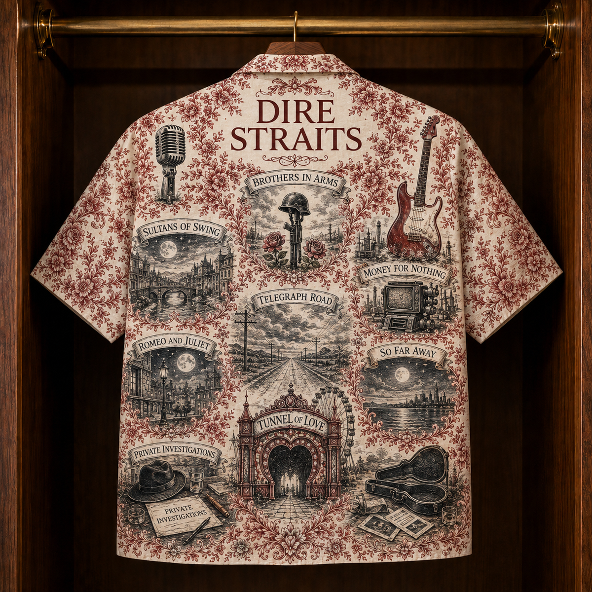Dire Straits Hawaiian Shirt - Unisex Toile De Jouy Sultans Of Swing Button Up