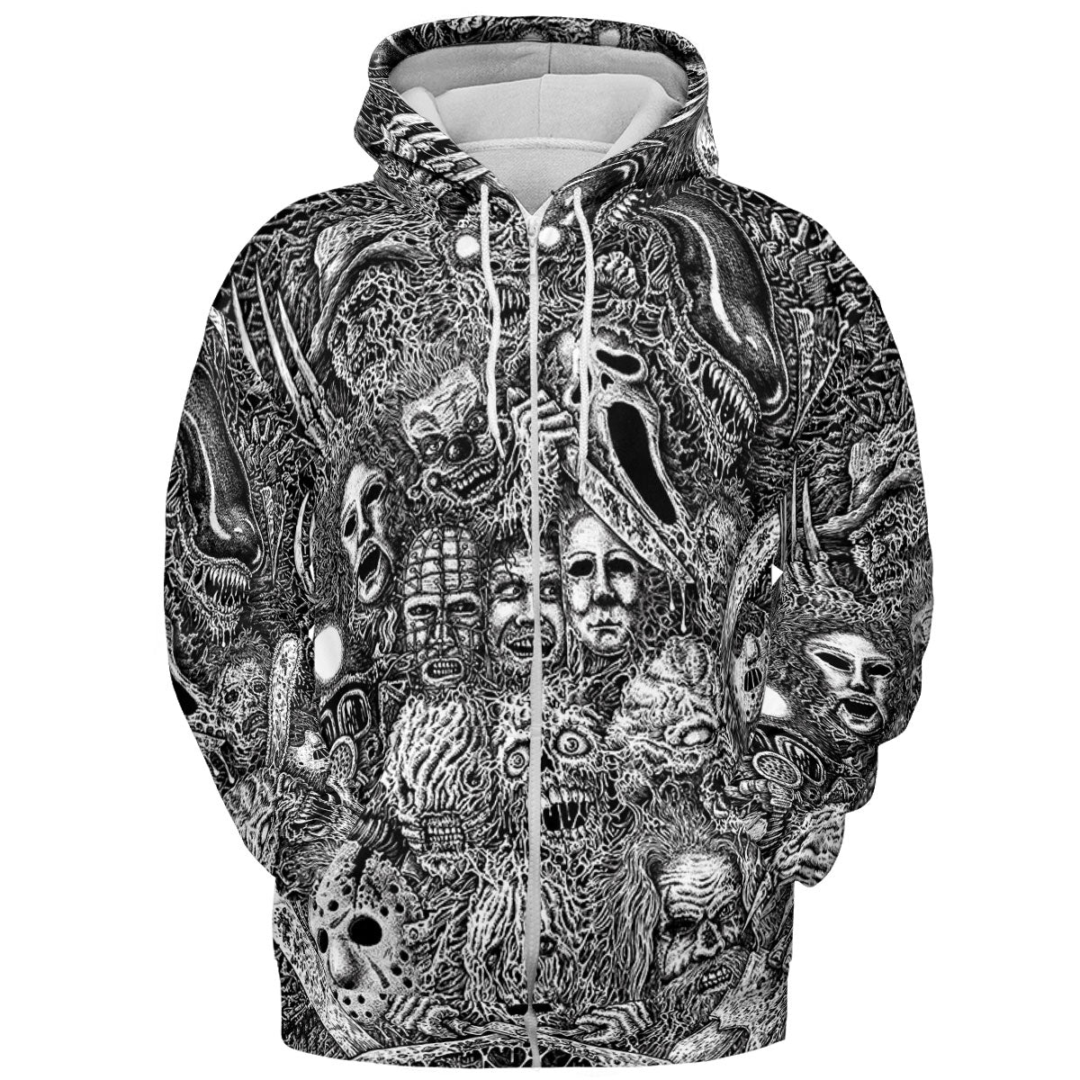 Horror Movie Assemblage Ghostface Xenomorph Pinhead Freddy Michael Myers All-over Print Hoodie