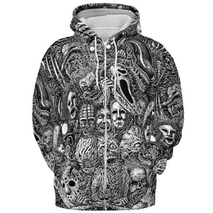 Horror Movie Assemblage Ghostface Xenomorph Pinhead Freddy Michael Myers All-over Print Hoodie