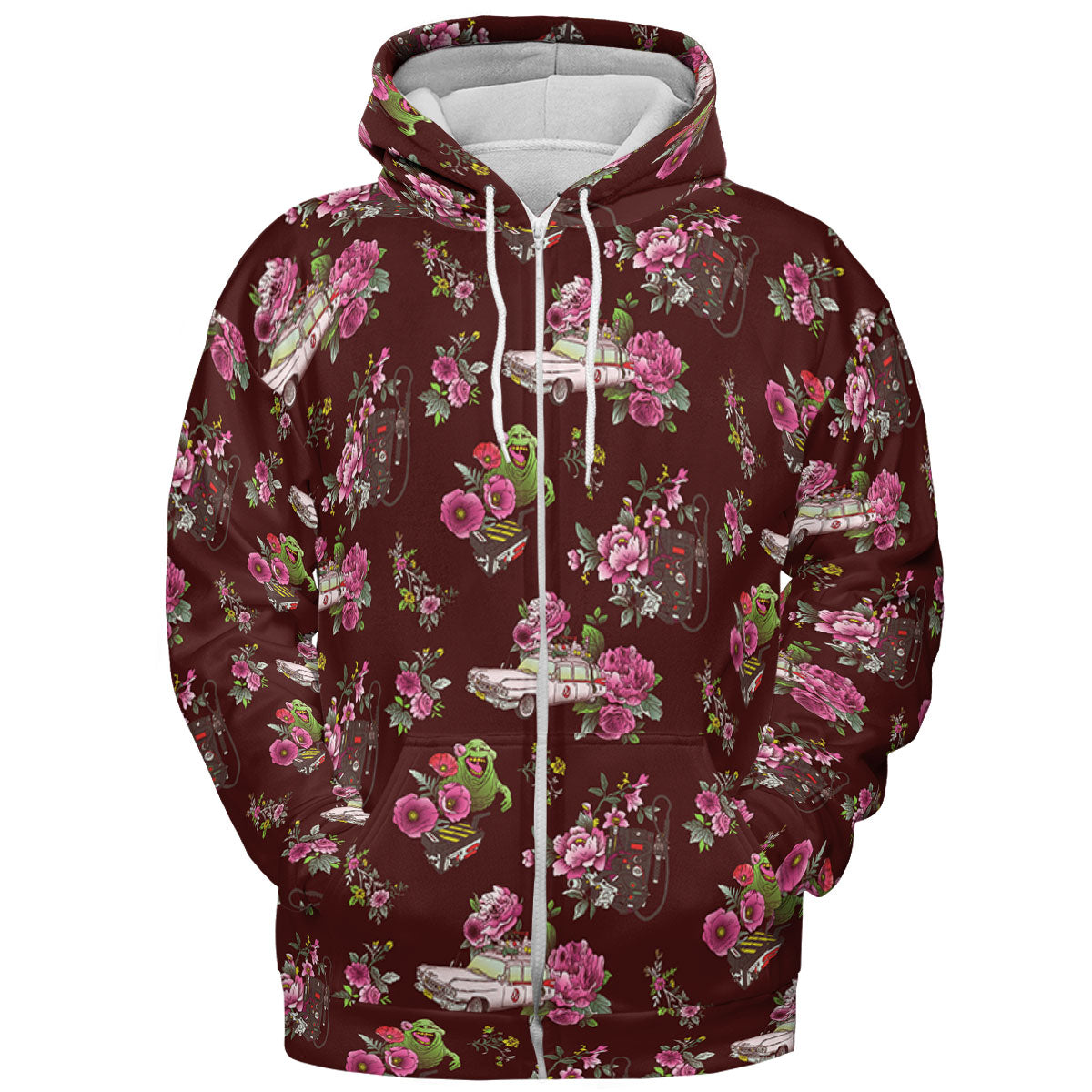 Slimer Ecto-1 Proton Pack Floral Ghostbusters All-over Print Hoodie