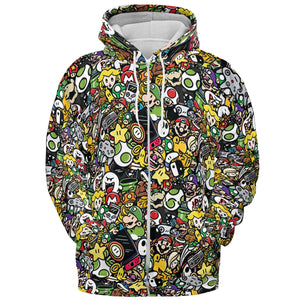 Super Mario Characters All In One Pattern All-over Print Hoodie