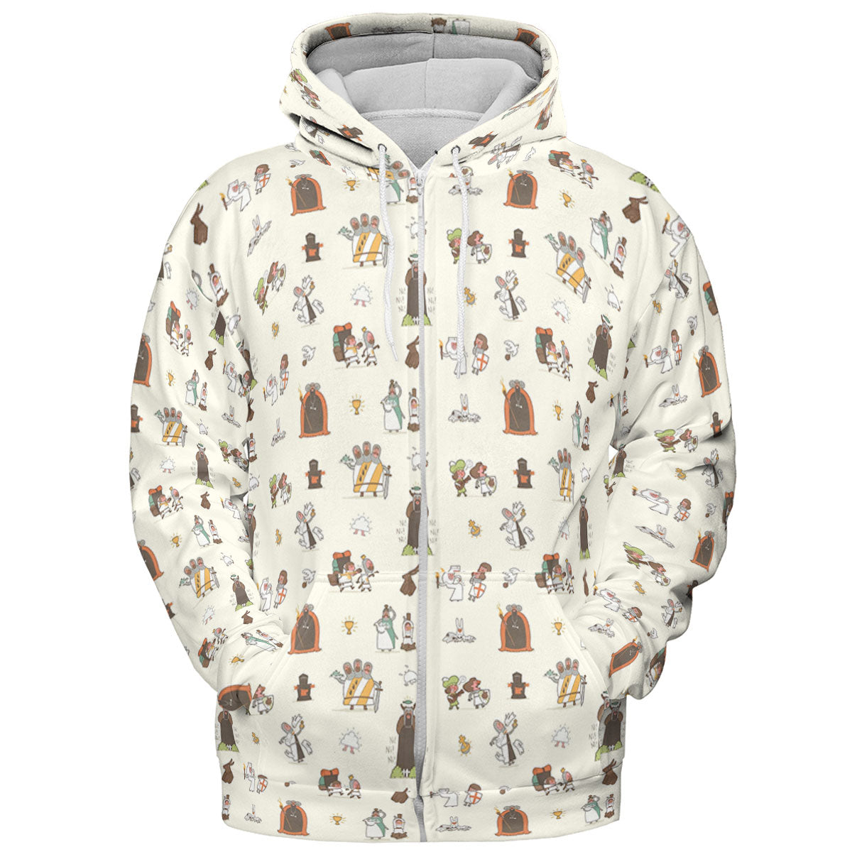 The Holy Grail Pattern Monty Python Button Down All-over Print Hoodie